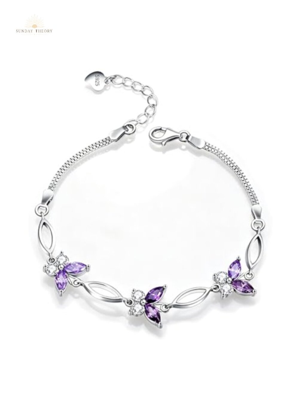 Sterling Silver Butterfly Charm Bracelet Adjustable Crystal Gift